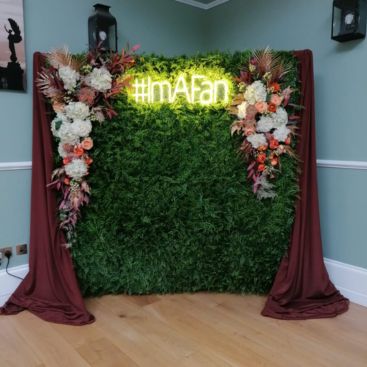 Wedding flower wall with custom light