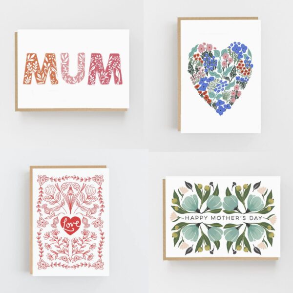 hand painted mothers day cards with floral designs.